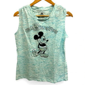NWT Walt Disney World Mickey Mouse Blue/White sleeveless foil graphic tee size S